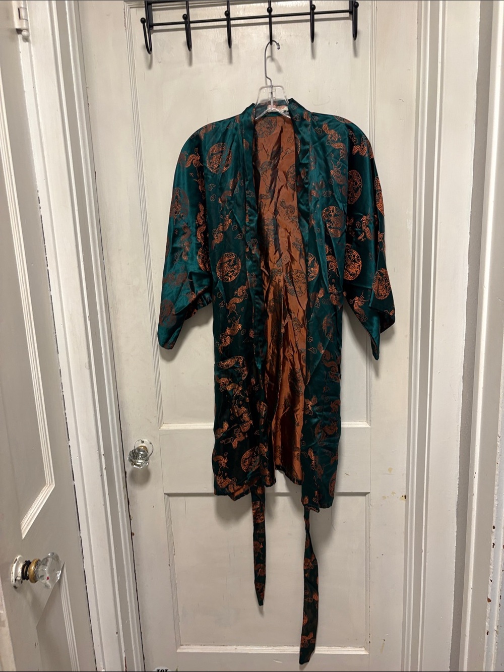 Satin Green and Copper Kimono Jacket Robe Large